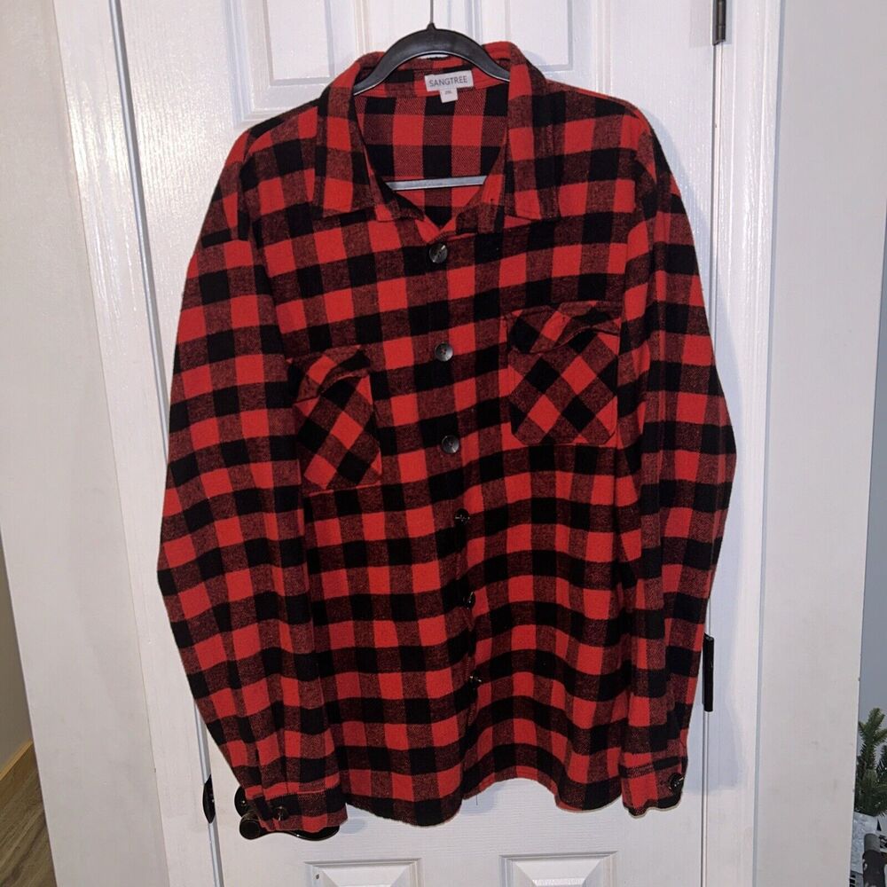 Sangtree Buffalo Red Black Flannel Plaid Street Casual School Norm Soft 2XL
